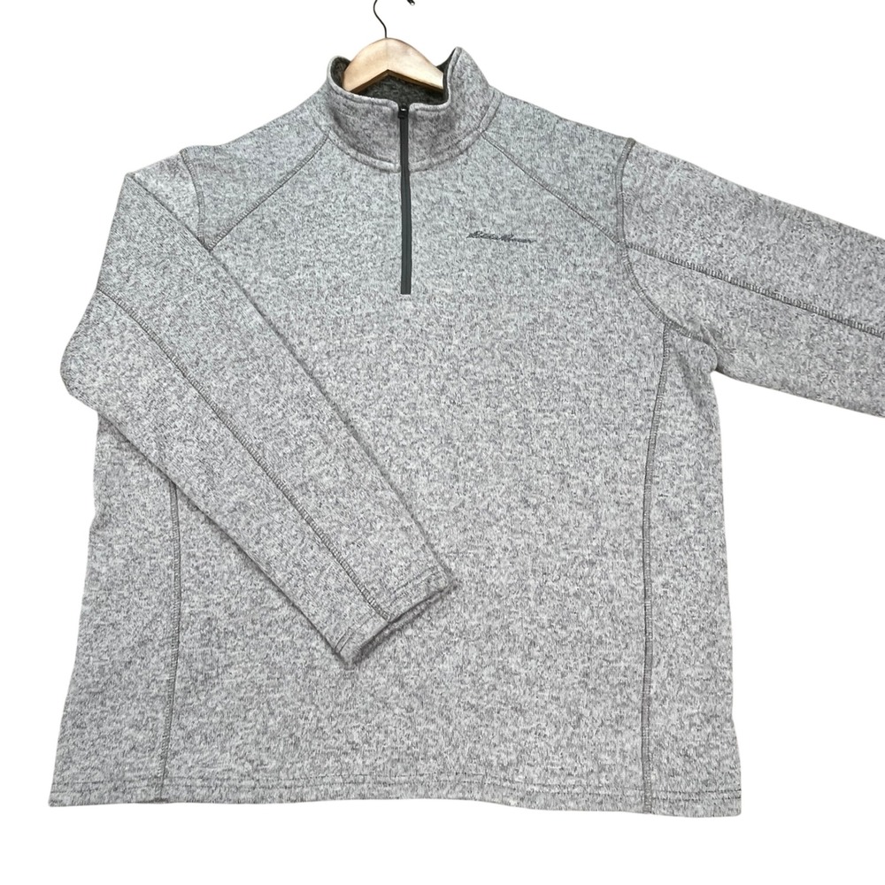Eddie Bauer Pullover Mens 2XL Gray Heathered Long Sleeve Quarter Zip Fleece EUC